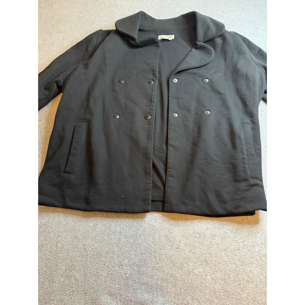 Lacoste Womens Double Breasted Knit Jacket Black Size 42 Made in Peru